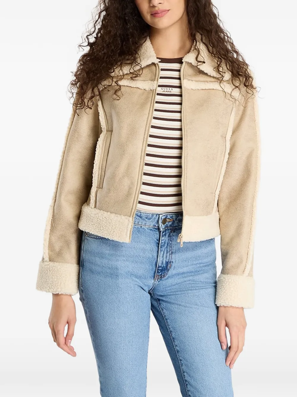GUESS USA faux-shearling trim jacket - Neutrals