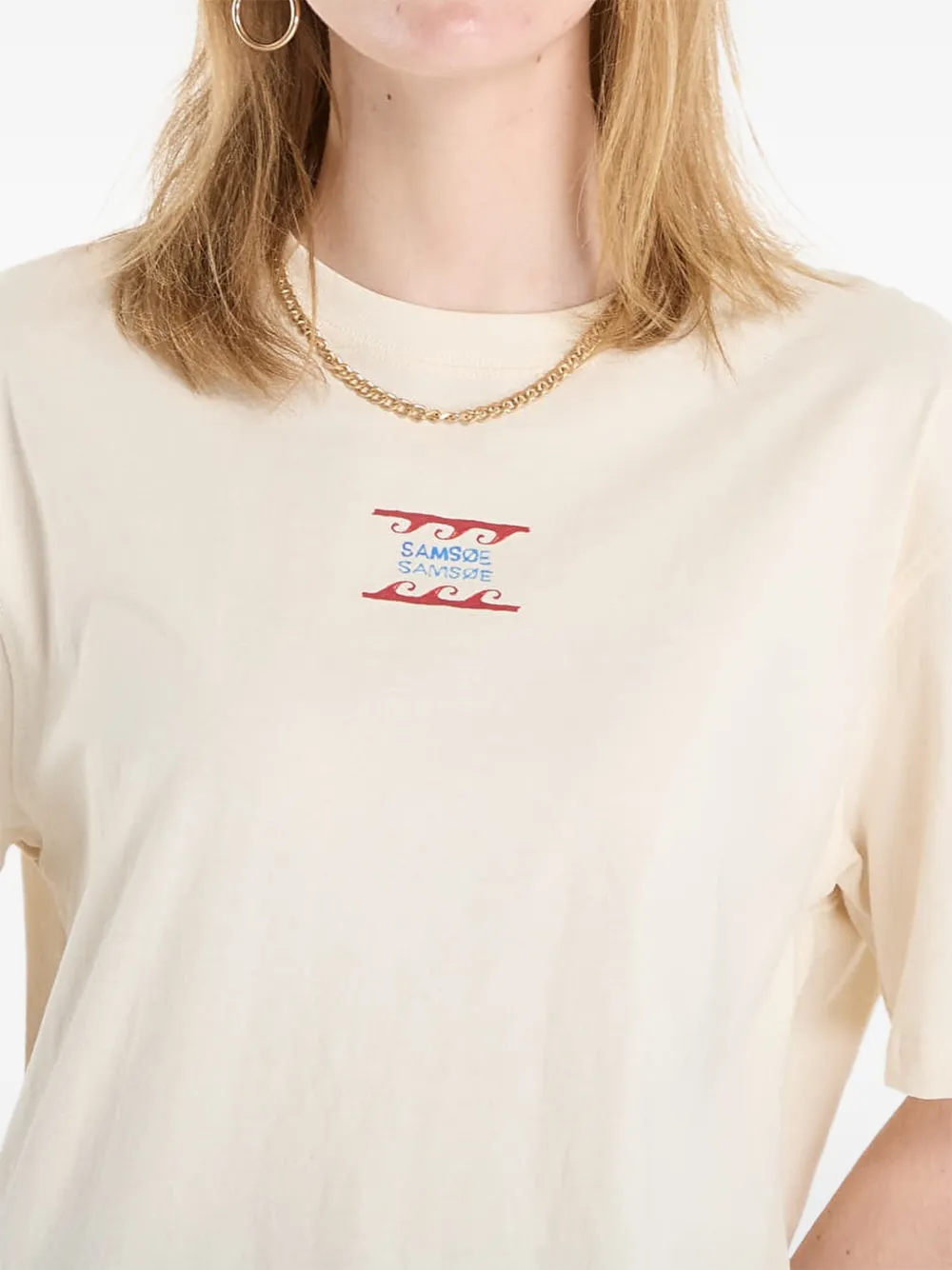 SAMSOE T-shirt met grafische print Beige