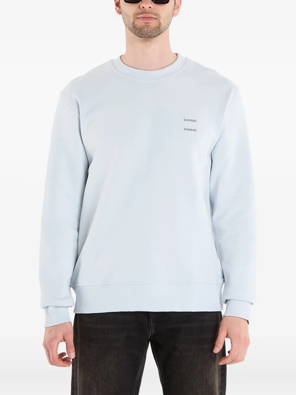 Samsoe & Samsoe Joel Logo-print Crew-neck Sweatshirt In Blue