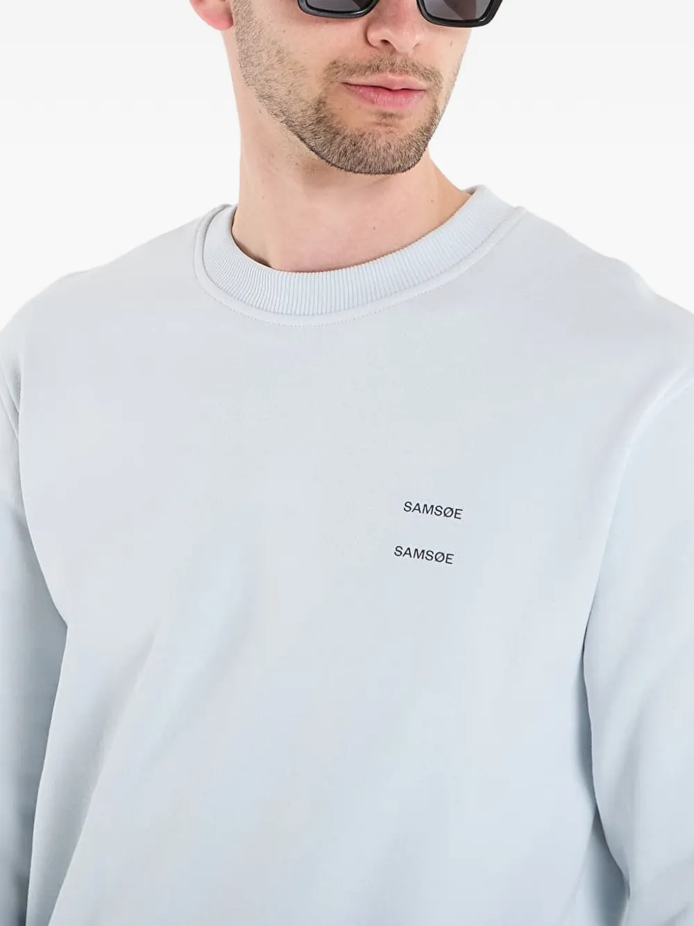SAMSOE Joel sweater met logoprint en ronde hals Blauw