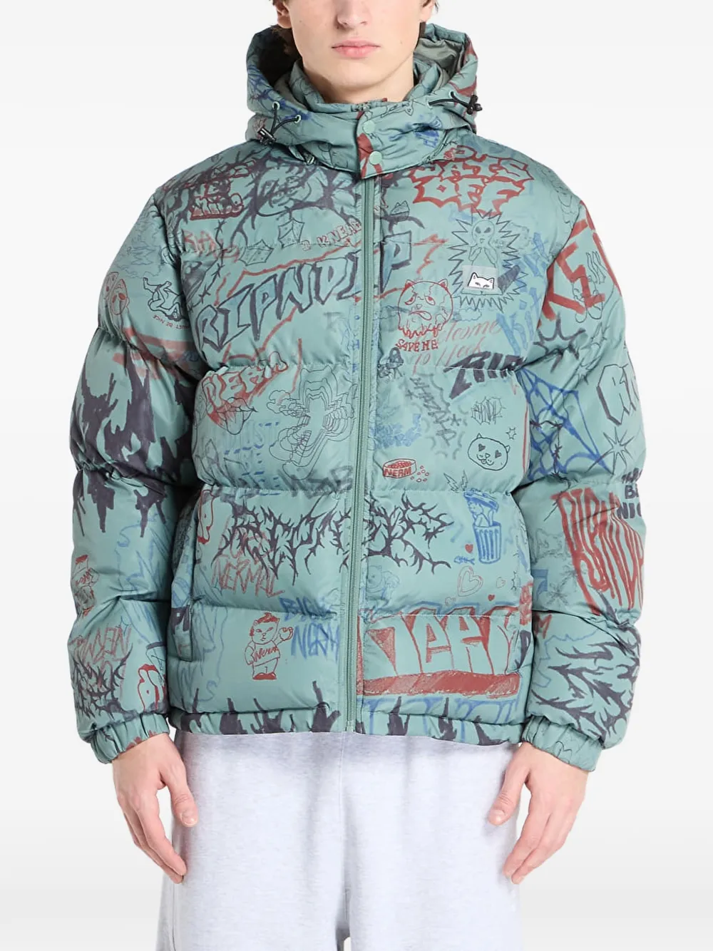 Ripndip graffiti-print padded jacket - Verde