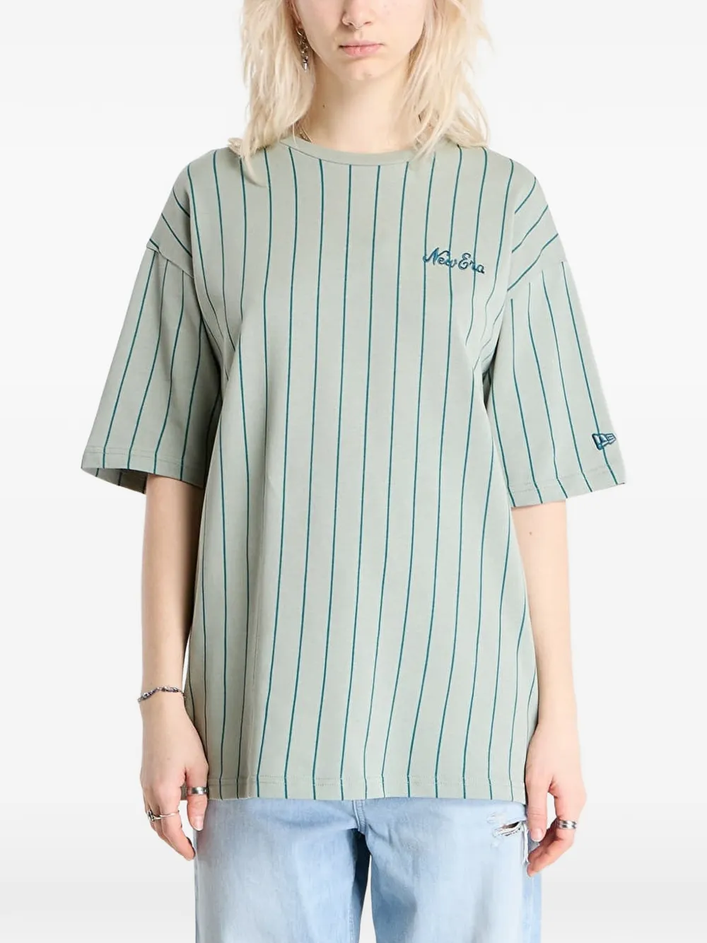 NEW ERA CAP T-shirt met geborduurd logo en krijtstreep Groen