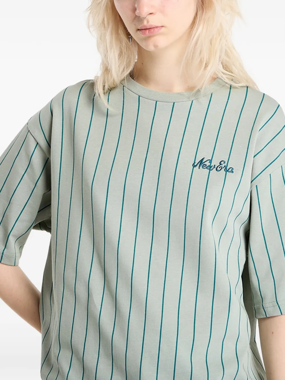 NEW ERA CAP T-shirt met geborduurd logo en krijtstreep Groen