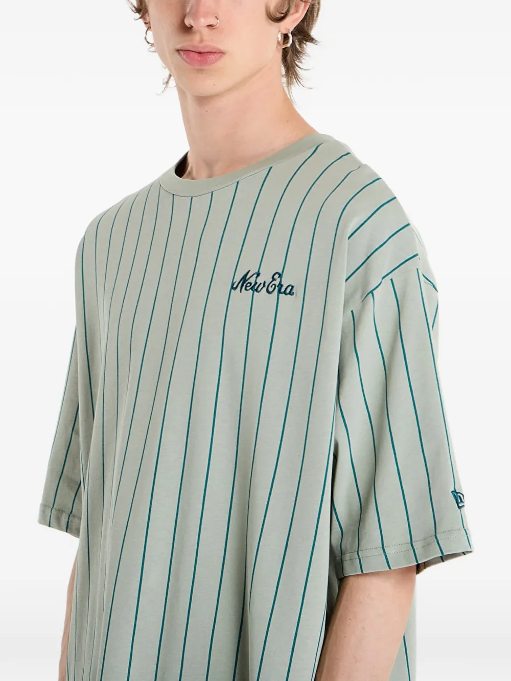 NEW ERA CAP T-shirt met geborduurd logo en krijtstreep Groen