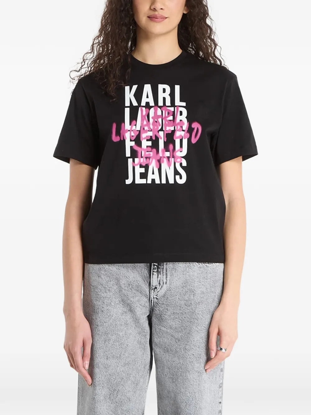 Karl Lagerfeld Jeans logo-print graffiti-effect T-shirt - Nero