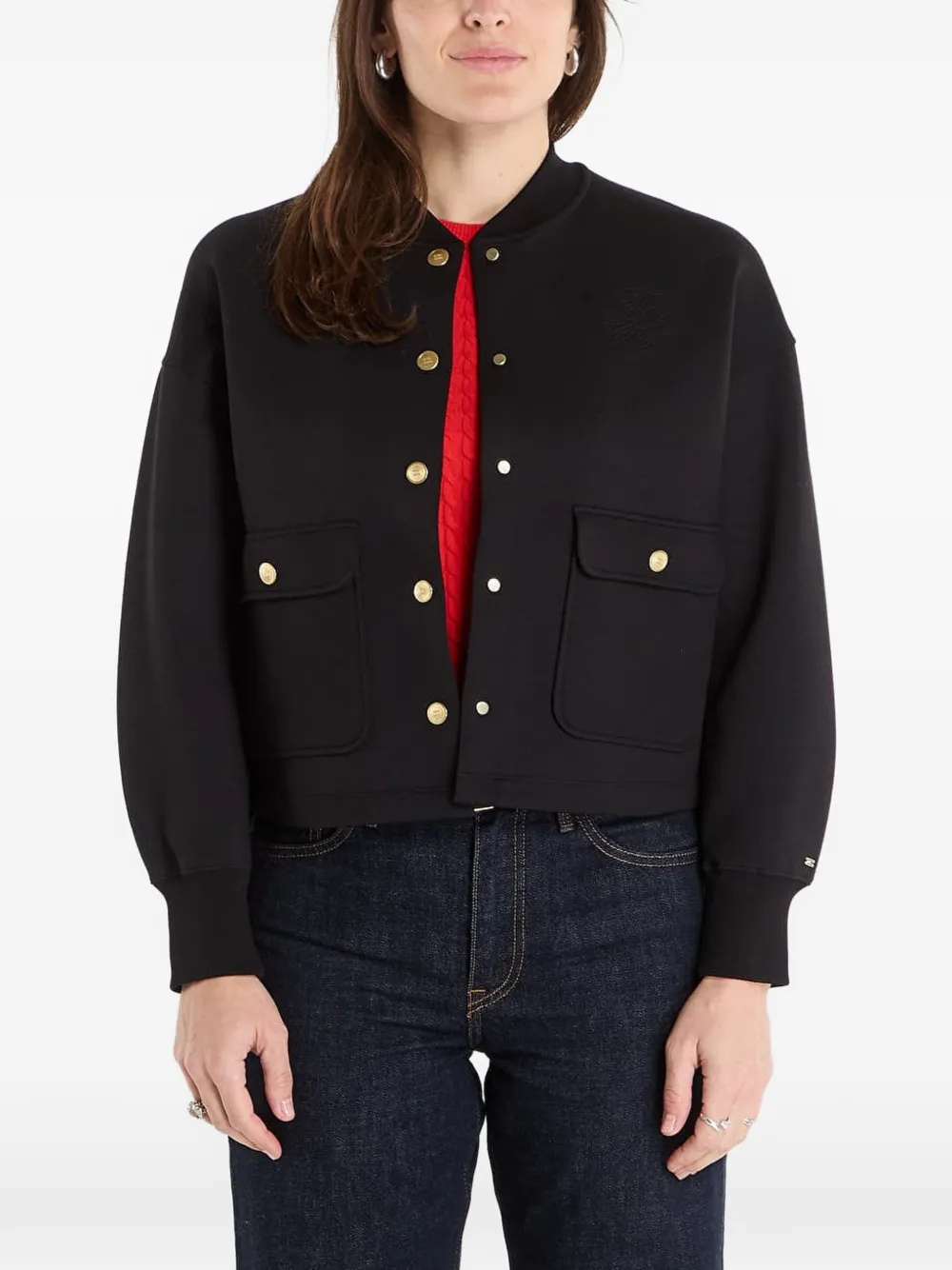 Tommy Hilfiger Giacca crop con abbottonatura a pressione - Nero
