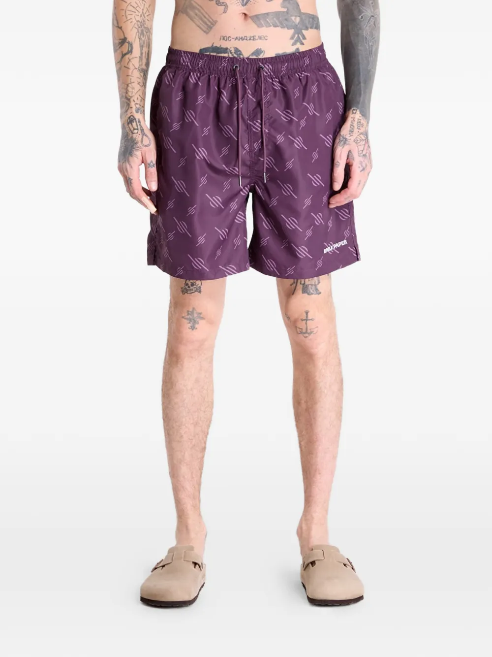 Daily Paper monogram-print swim shorts - Viola