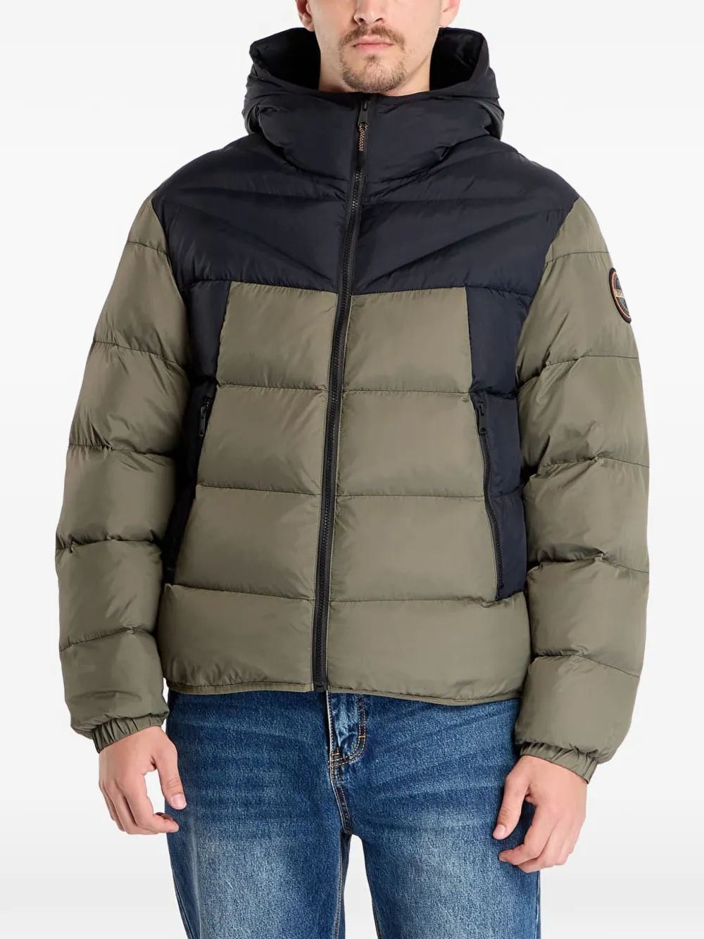 Napapijri Padded Colour-block Jacket In Green