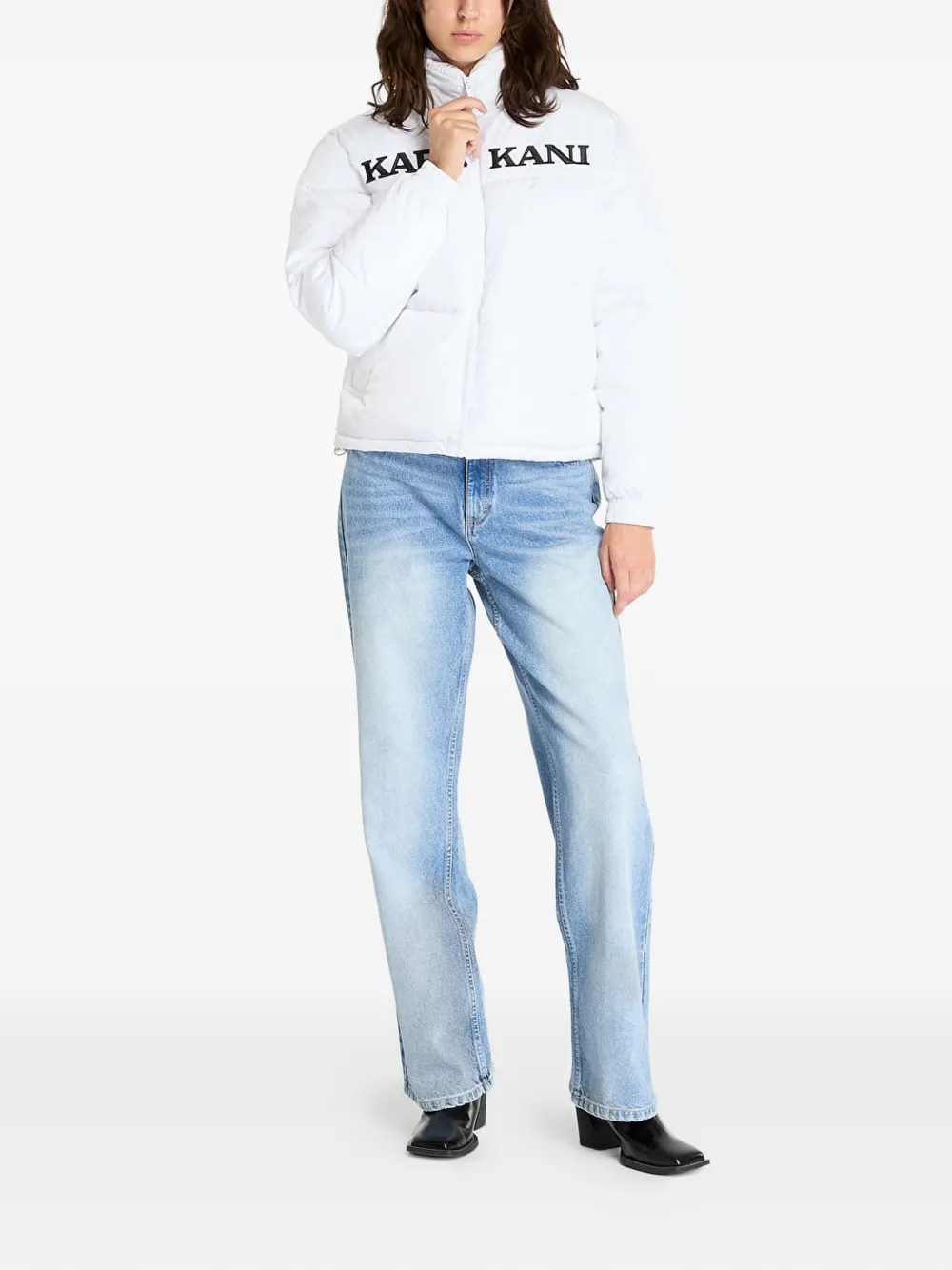 karl kani Retro Essential gewatteerd jack met geborduurd logo Wit