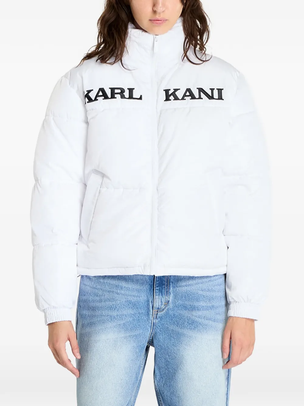 karl kani Wattierte Retro Essential Jacke mit Logo - Weiß