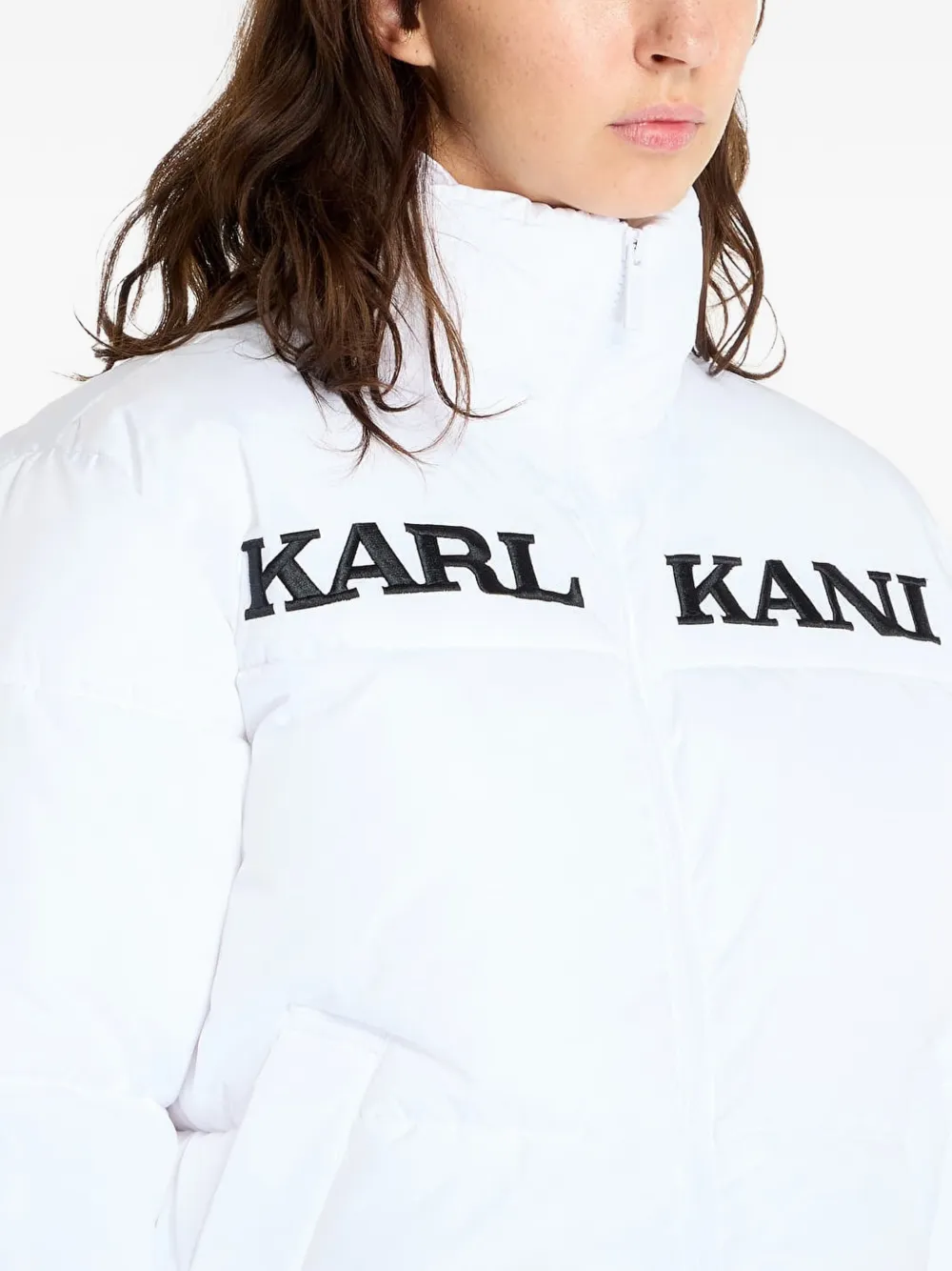 karl kani Retro Essential gewatteerd jack met geborduurd logo Wit