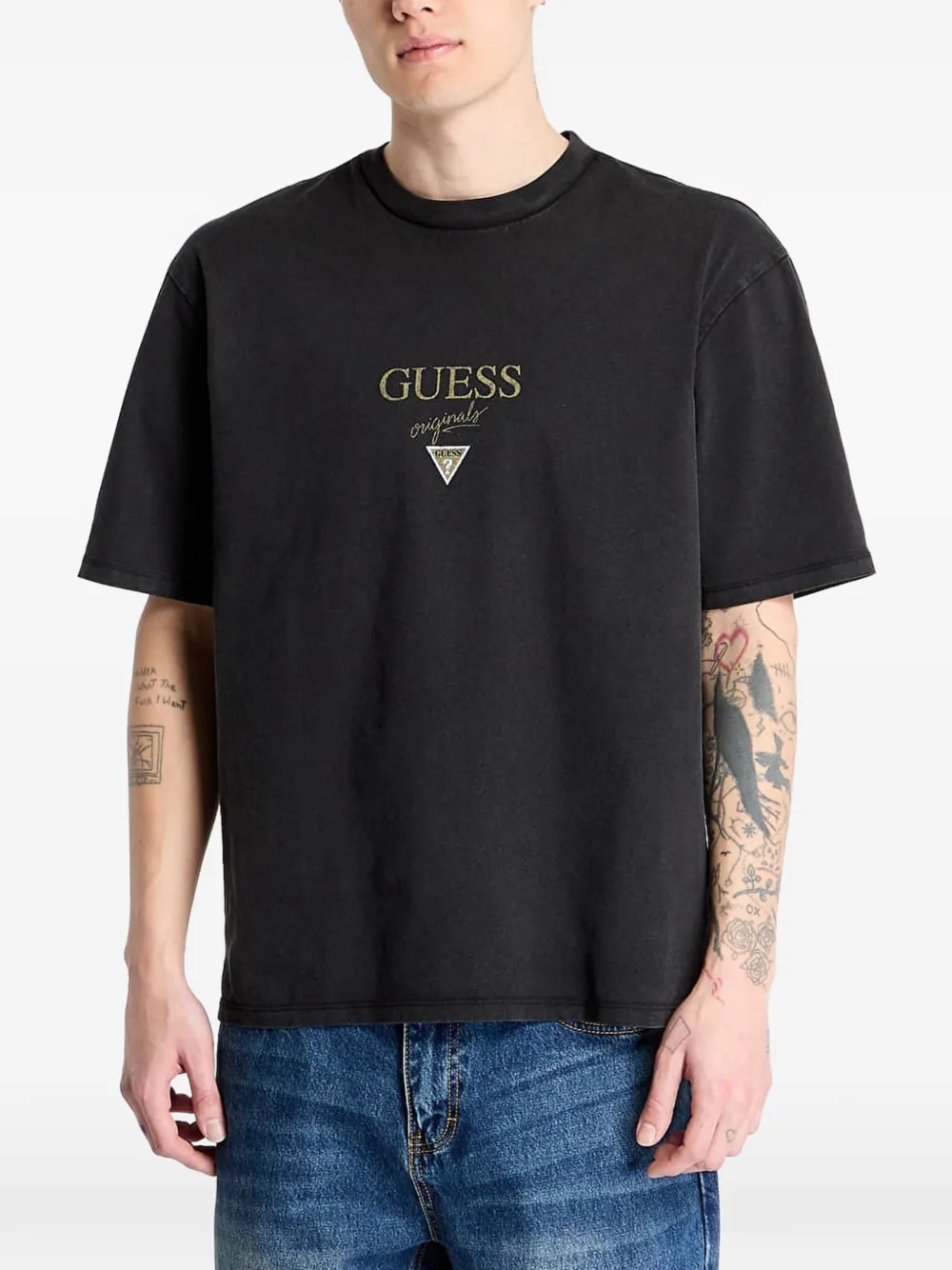 Guess Usa Logo-detail T-shirt In Black