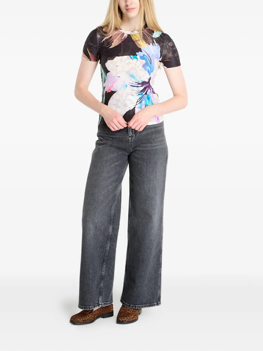 Desigual T-shirt met bloemenprint Zwart