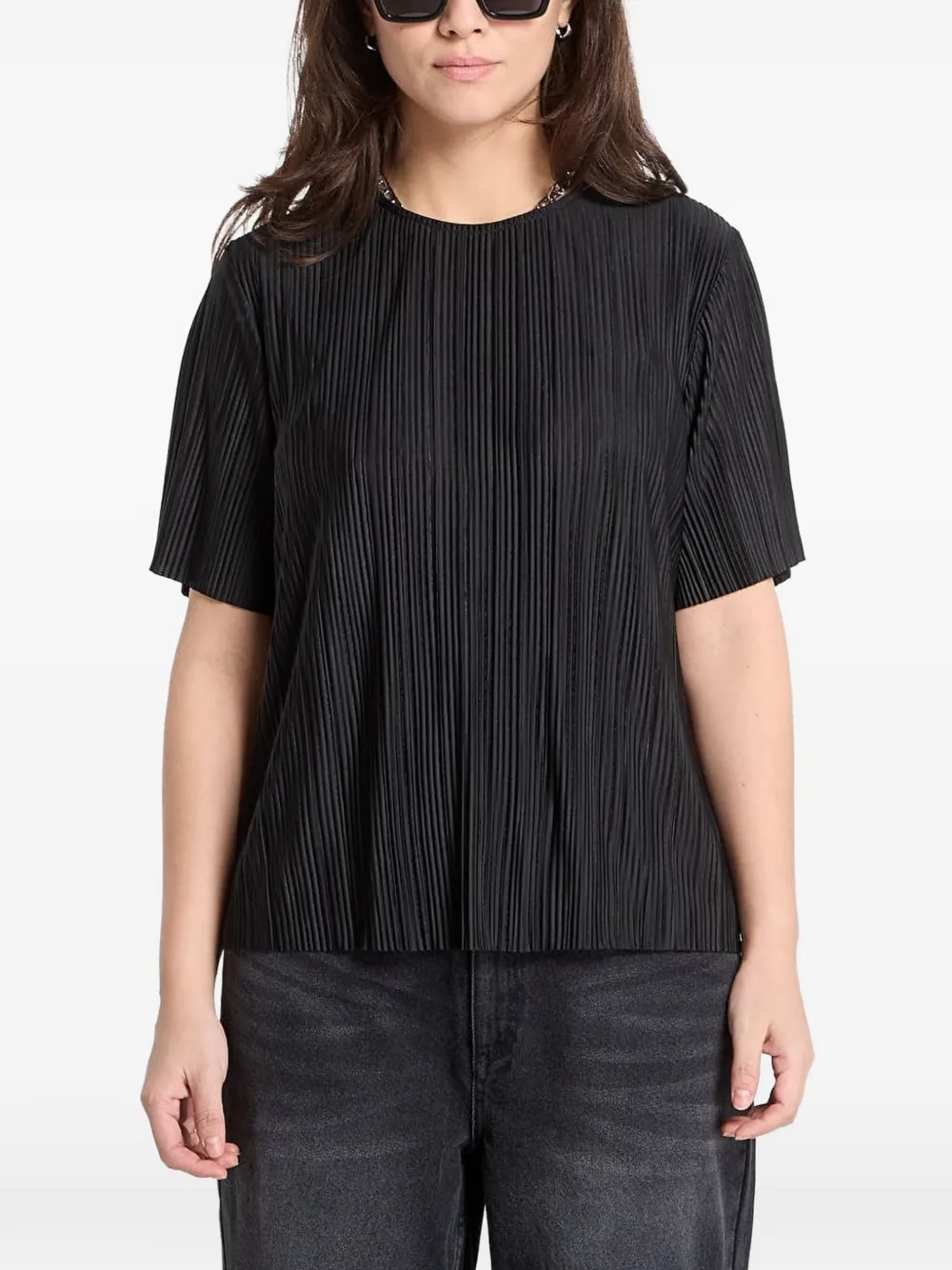 Samsoe & Samsoe Sauma Plissé-effect T-shirt In Black