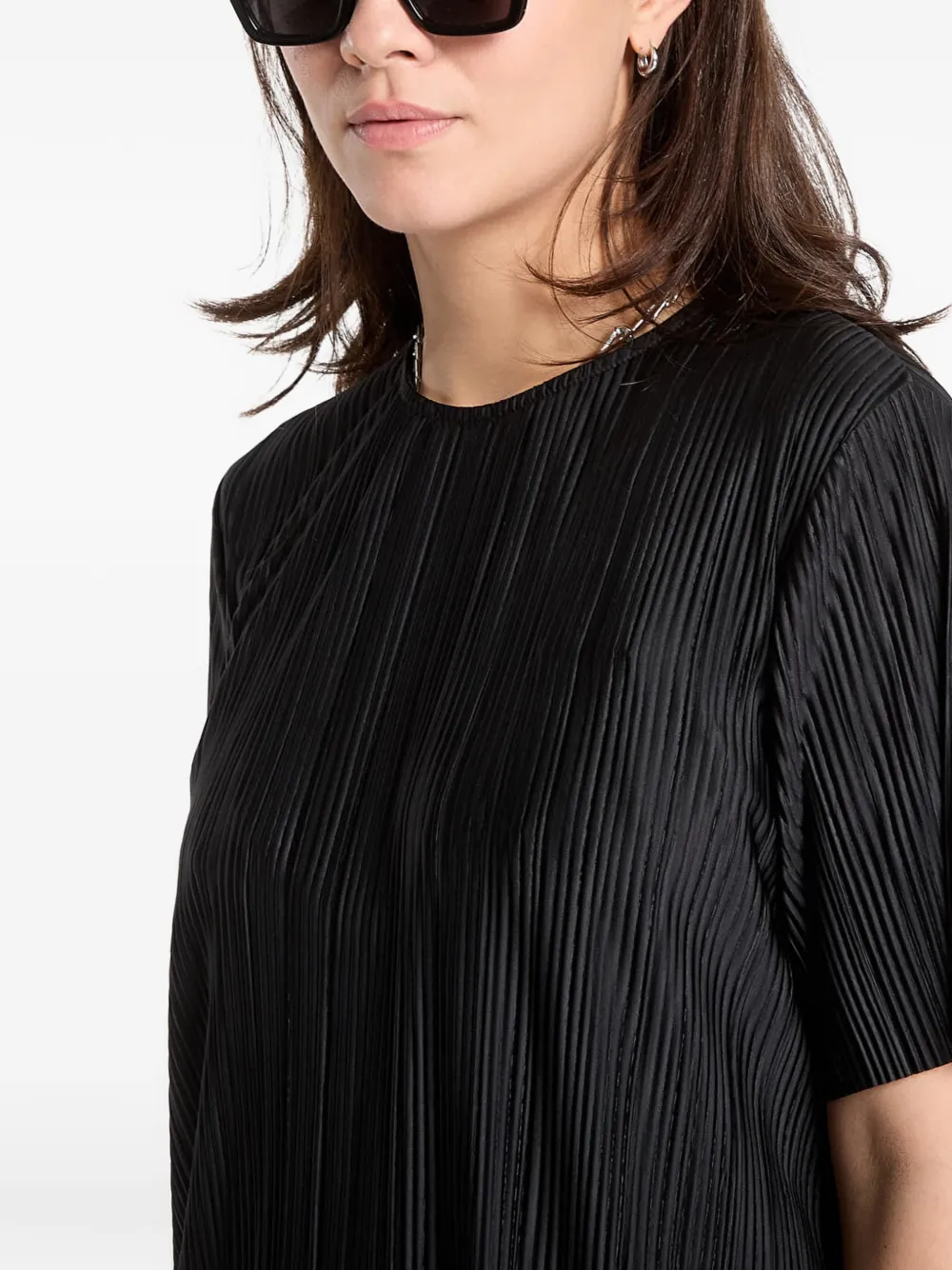 Samsoe & Samsoe Sauma Plissé-effect T-shirt In Black