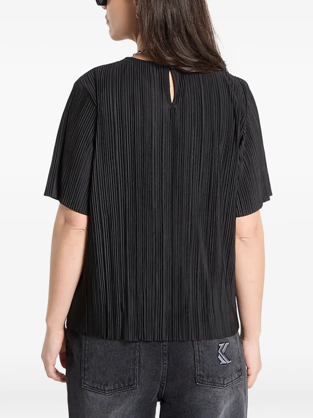 Samsoe & Samsoe Sauma Plissé-effect T-shirt In Black