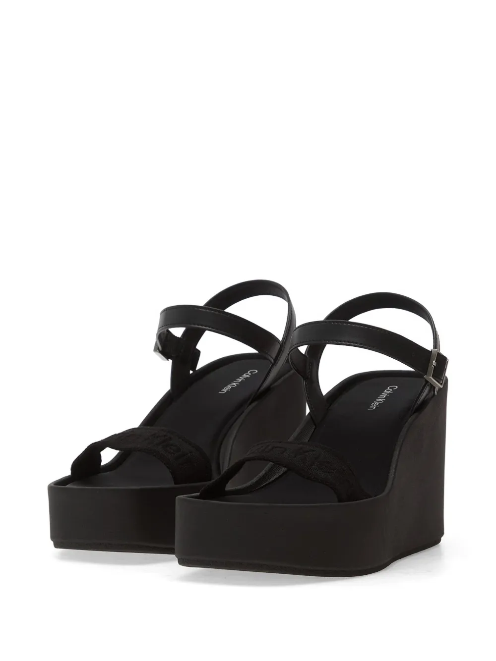 Calvin Klein Sandalen met sleehak en geborduurd logo Zwart