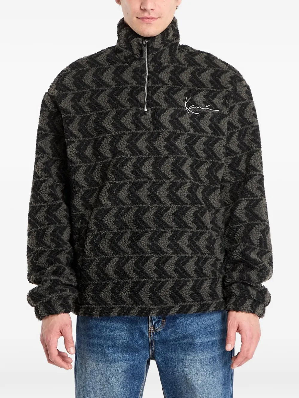 karl kani chevron-pattern fleece sweater - Nero