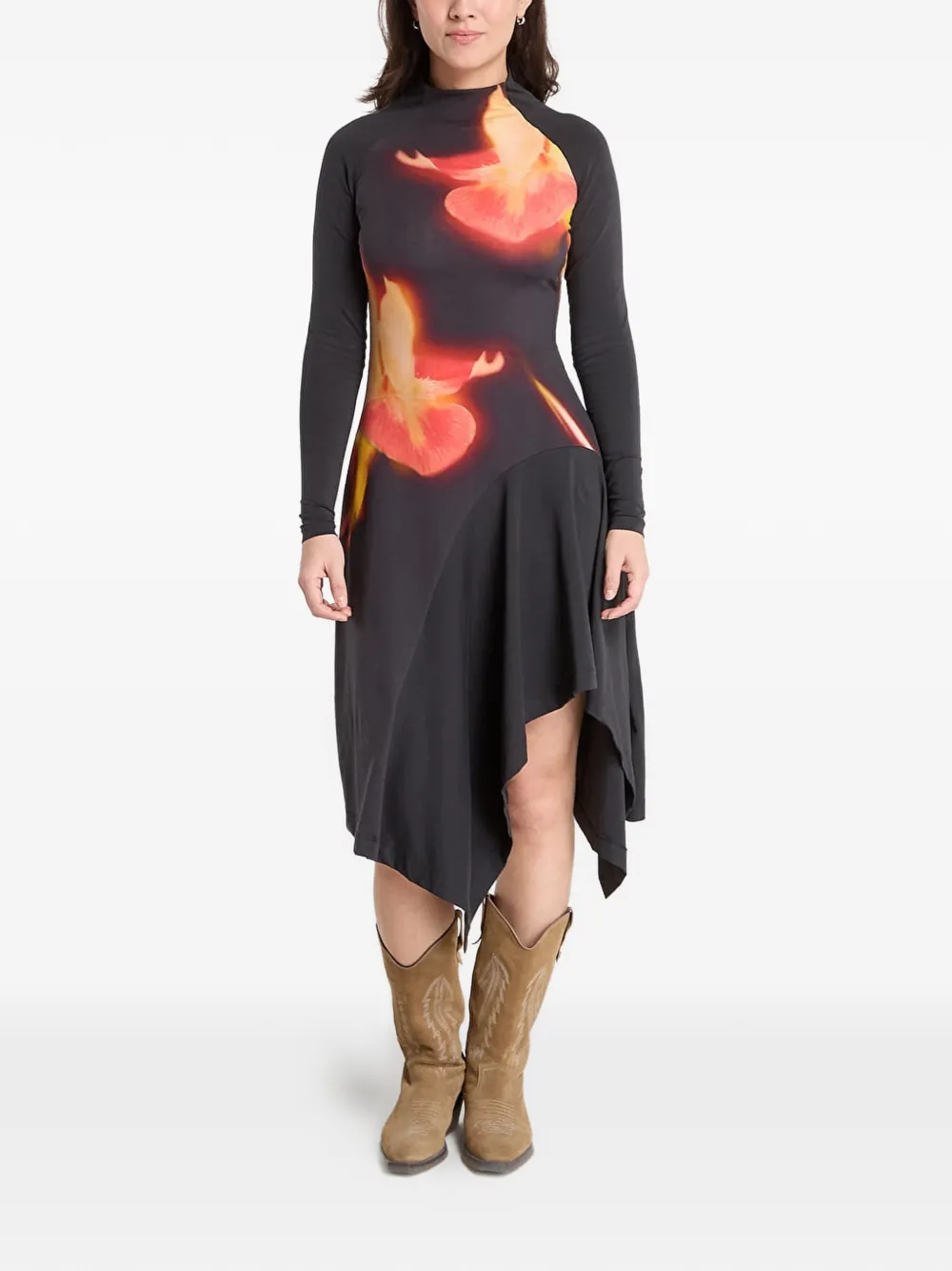 Desigual floral-print asymmetric dress - Nero