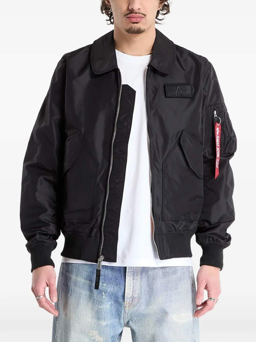 Alpha Industries logo-patch zip-up bomber jacket - Nero