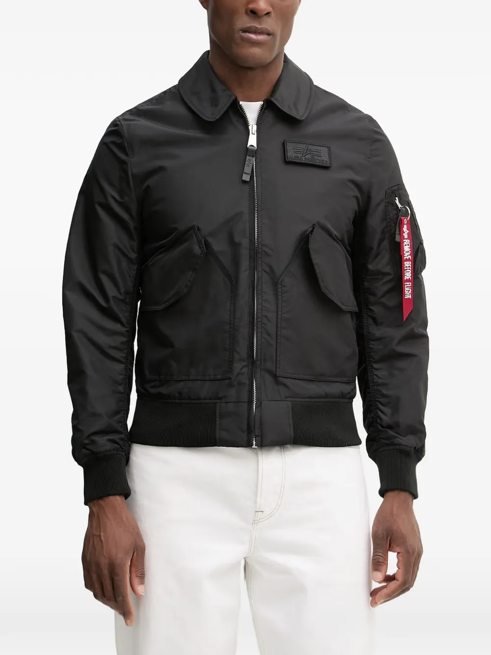 Alpha Industries logo-patch zip-up bomber jacket - Nero