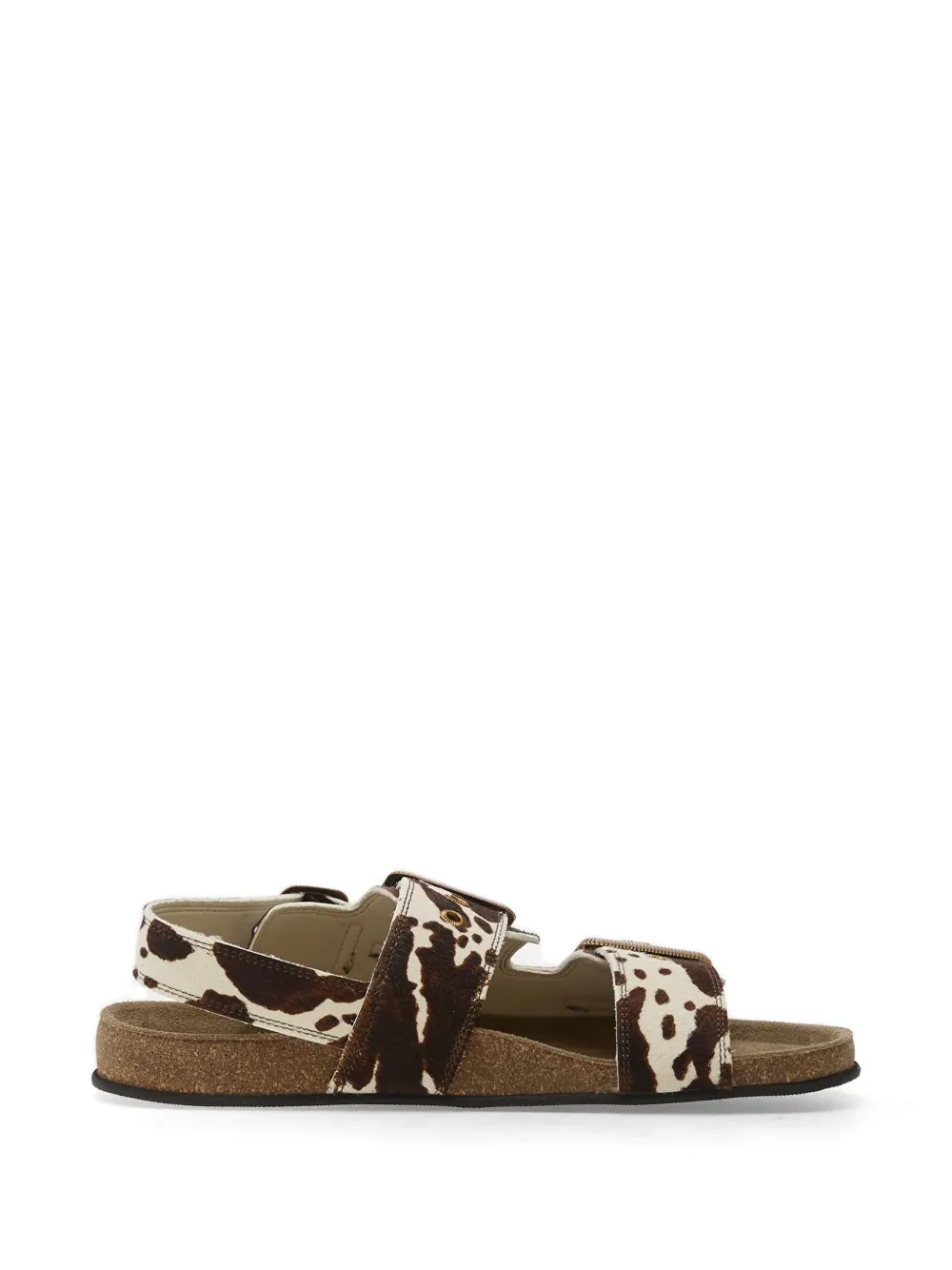 AllSaints Staffa cow-print buckle-strap sandals Beige