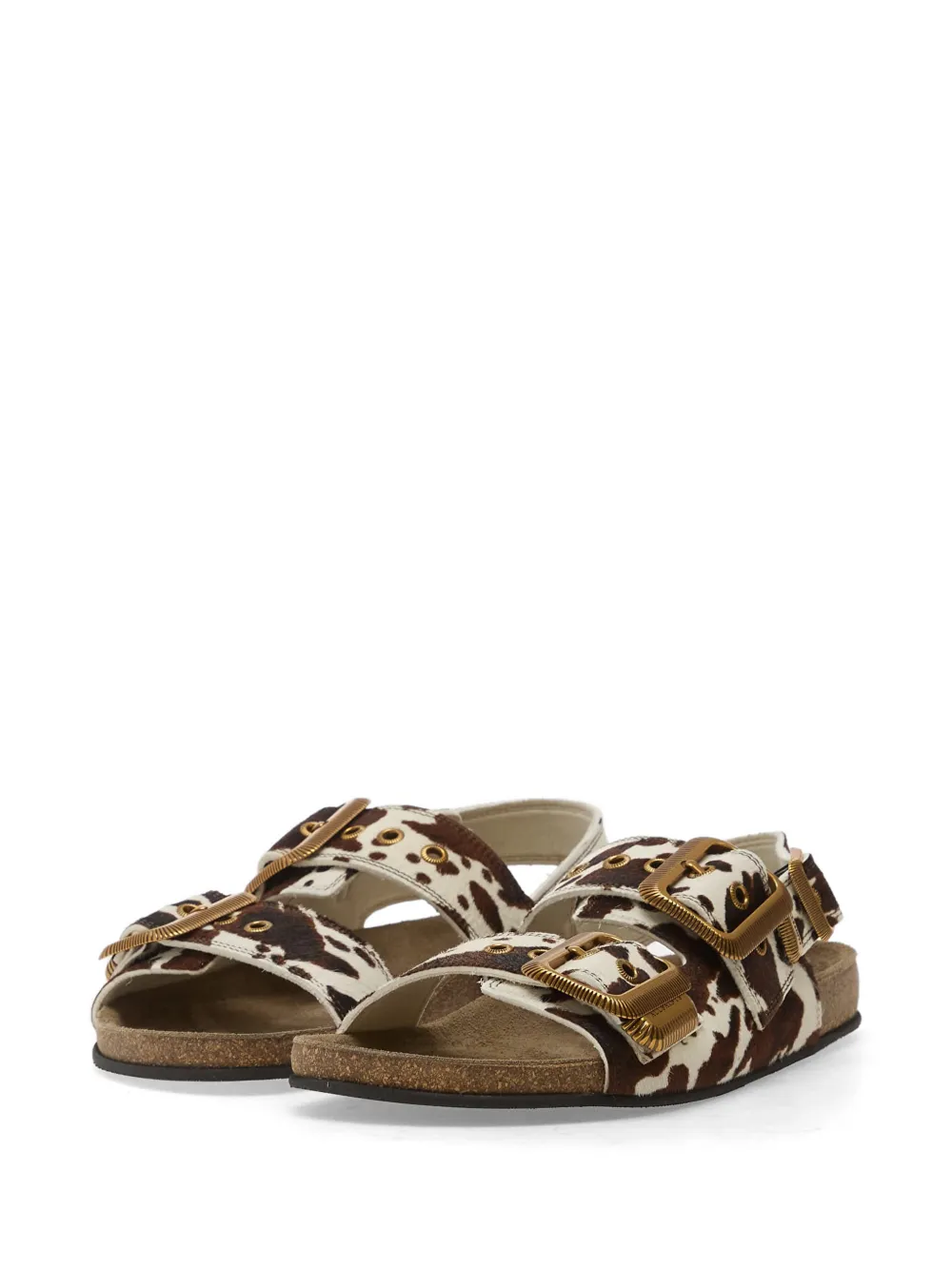 AllSaints Staffa cow-print buckle-strap sandals Beige