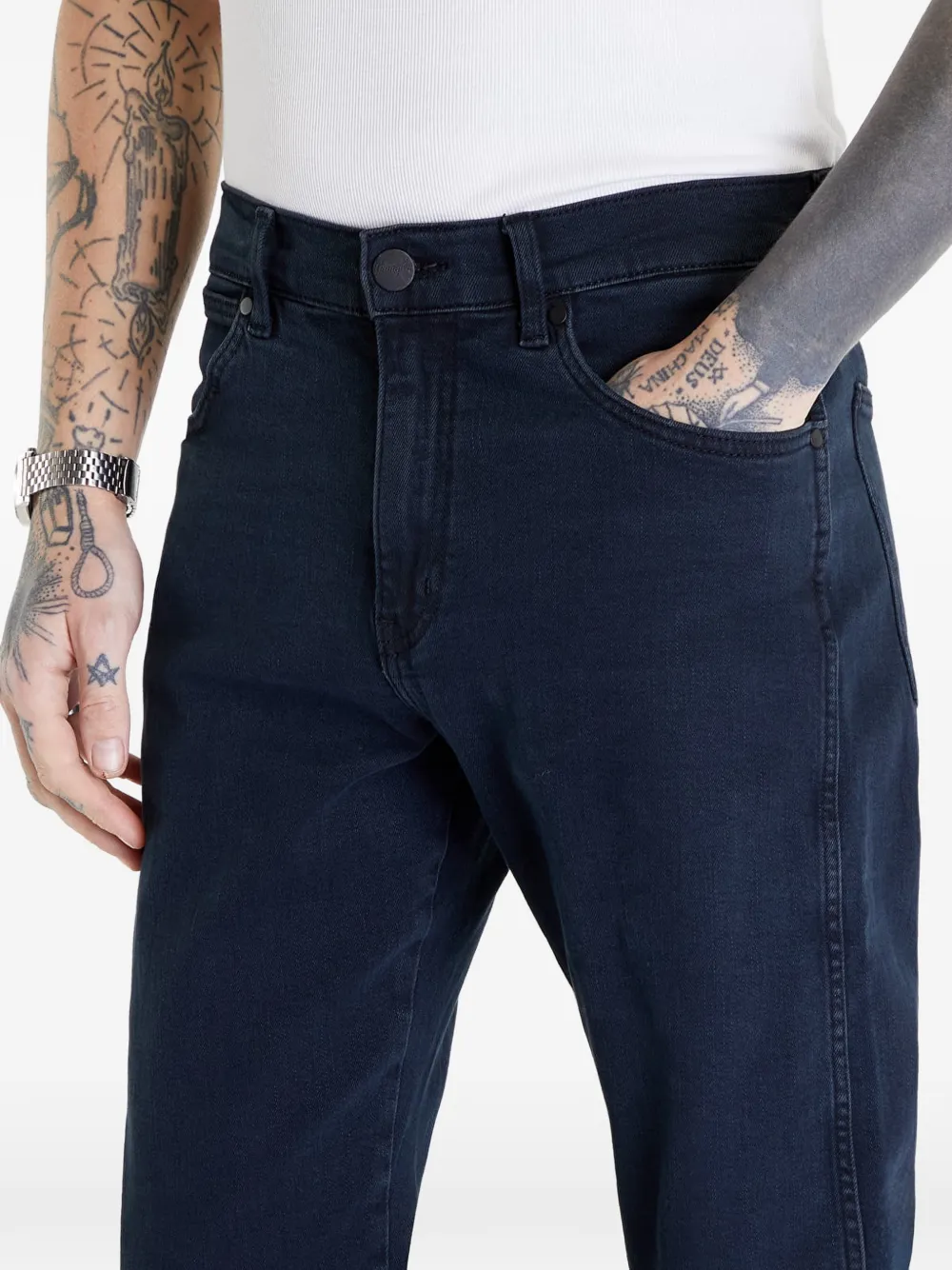  Wrangler Vaqueros Con Parche Del Logo - Azul 