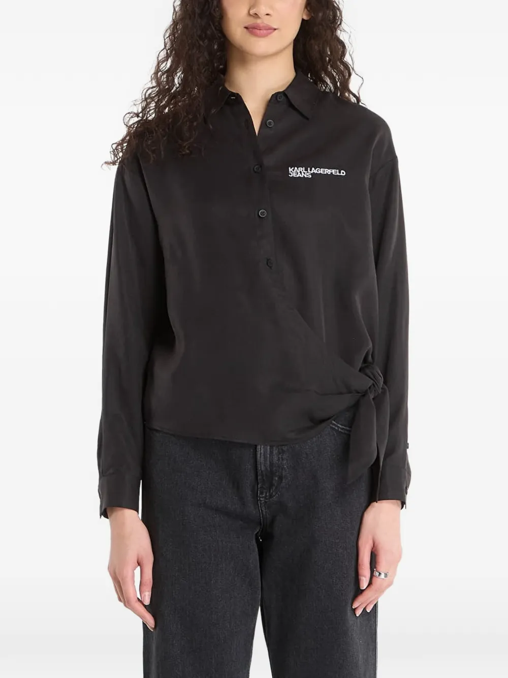 Karl Lagerfeld Jeans wrap-design logo-print shirt - Nero