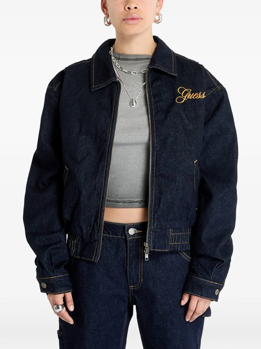 GUESS USA Giacca con logo ricamato - Blu