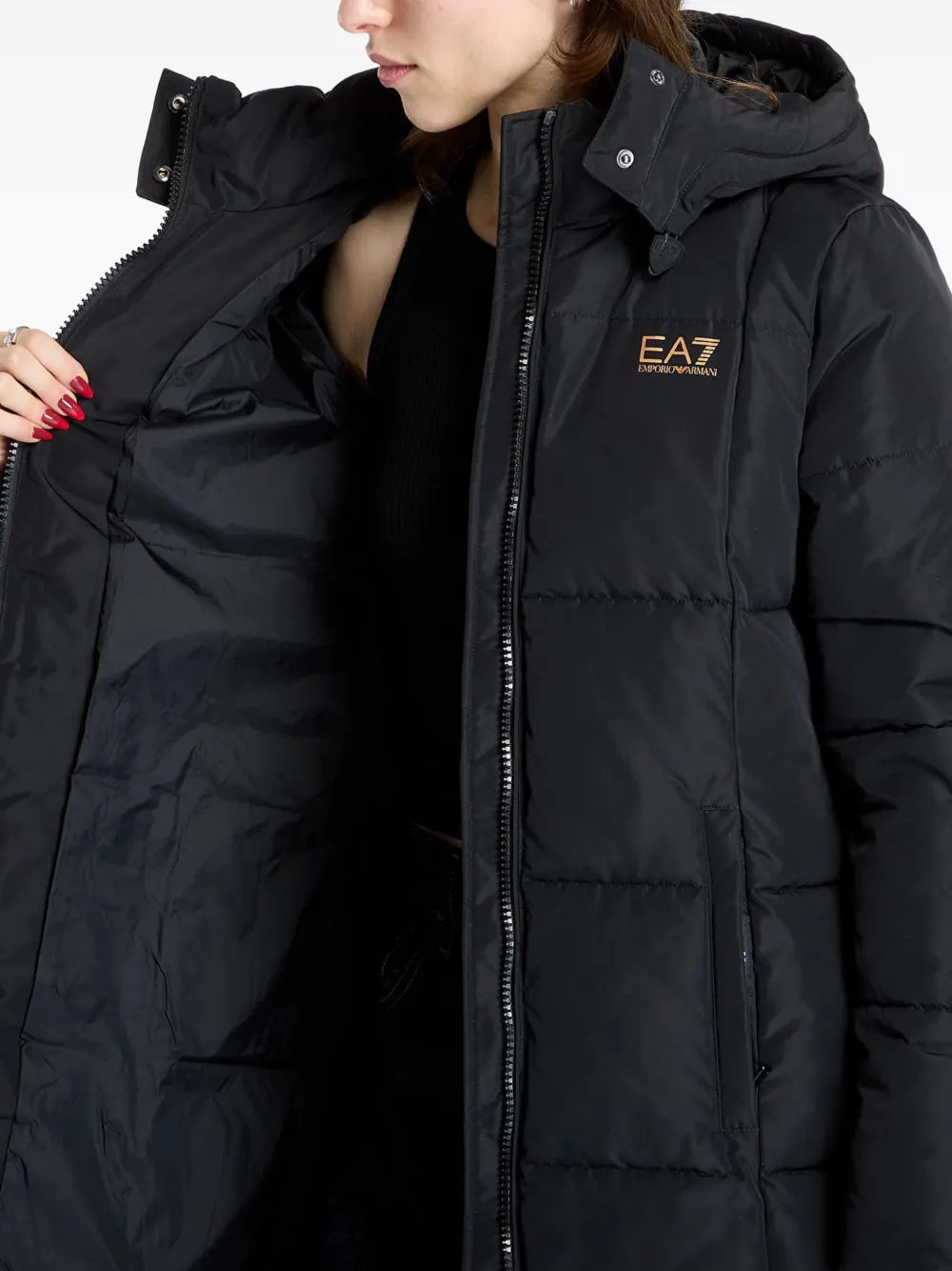 Ea7 Emporio Armani Gewatteerde jas met capuchon Zwart