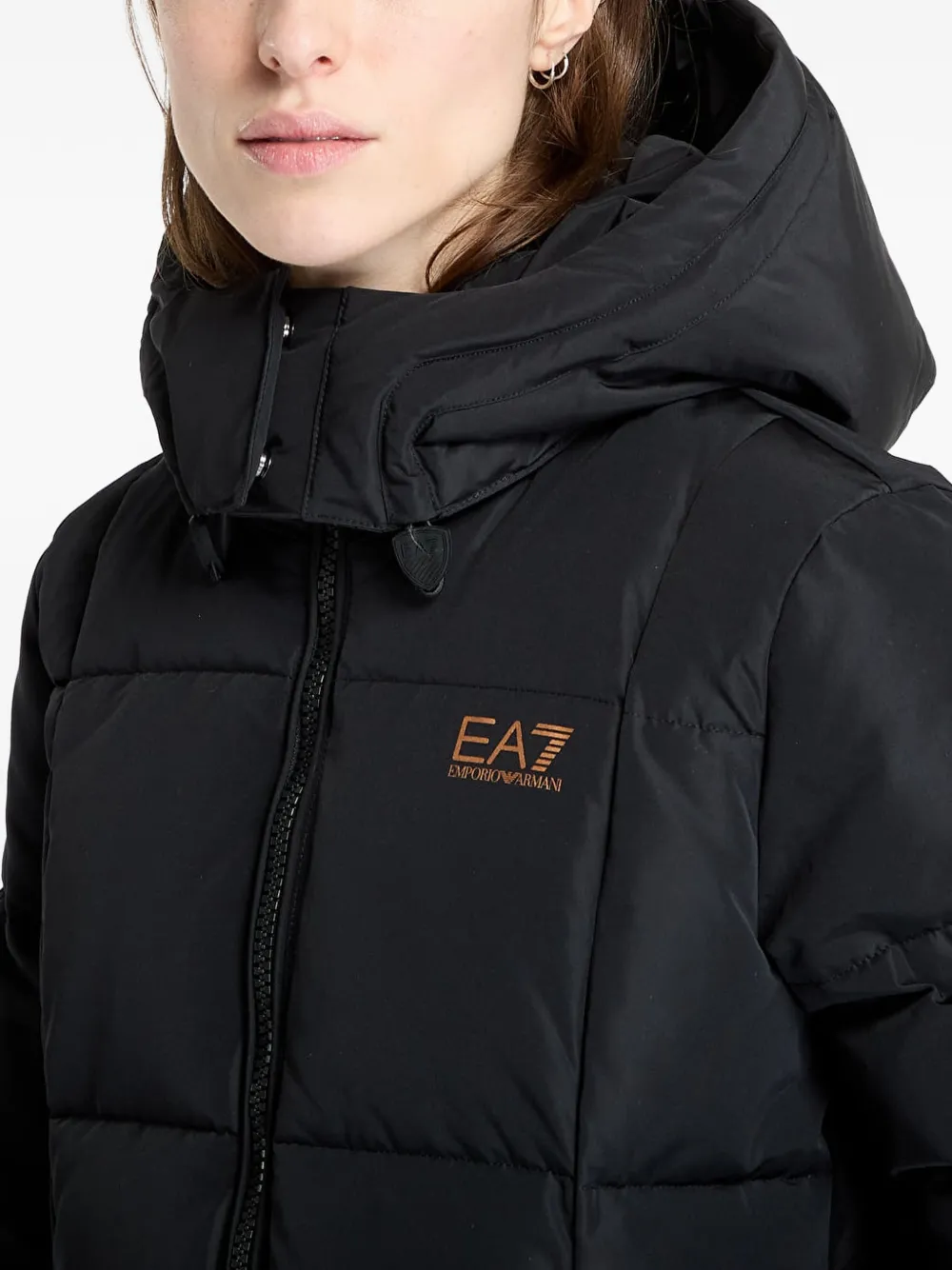 Ea7 Emporio Armani Gewatteerde jas met capuchon Zwart