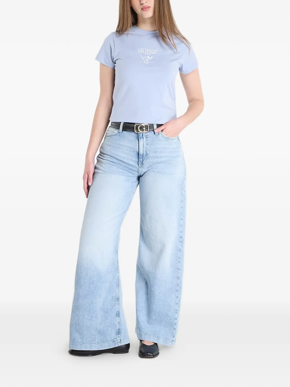 GUESS USA Bellagio jeans met wijde pijpen en vervaagd effect Blauw