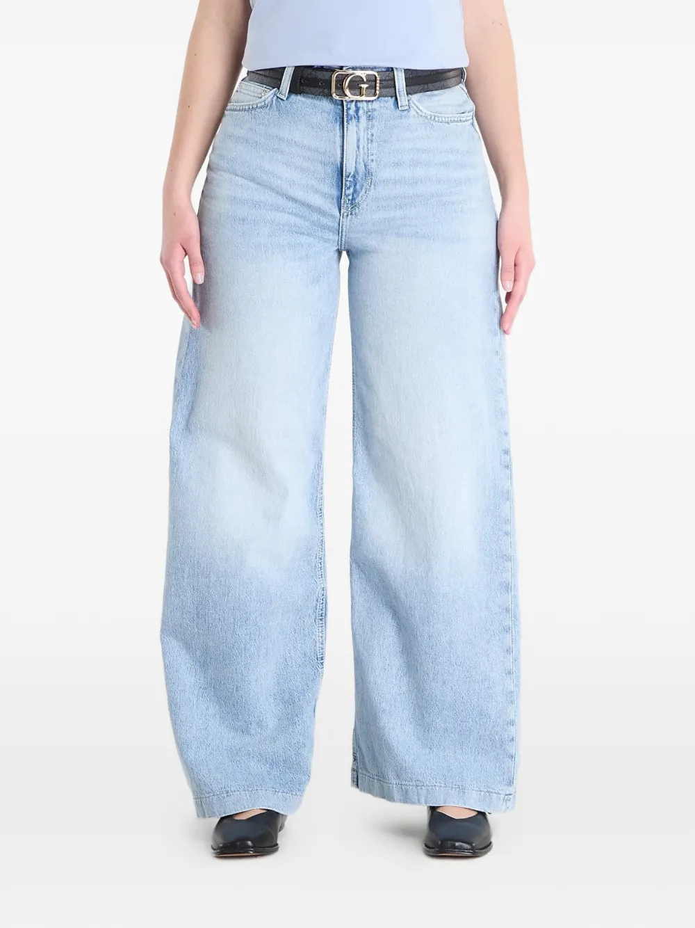 GUESS USA Jeans Bellagio a gamba ampia con effetto schiarito - Blu