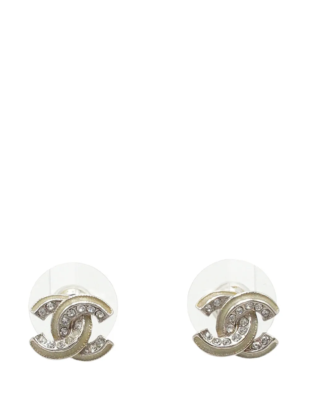 CHANEL Pre-Owned 2013 CC Plated Brass Strass Push Back Earrings costume earrings - Argento