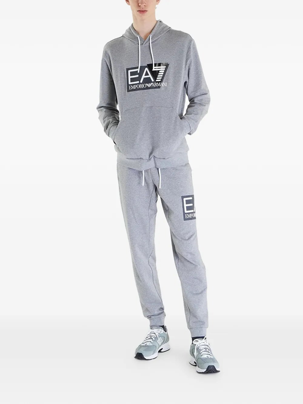 Ea7 Emporio Armani Hoodie met logoprint en trekkoord Grijs