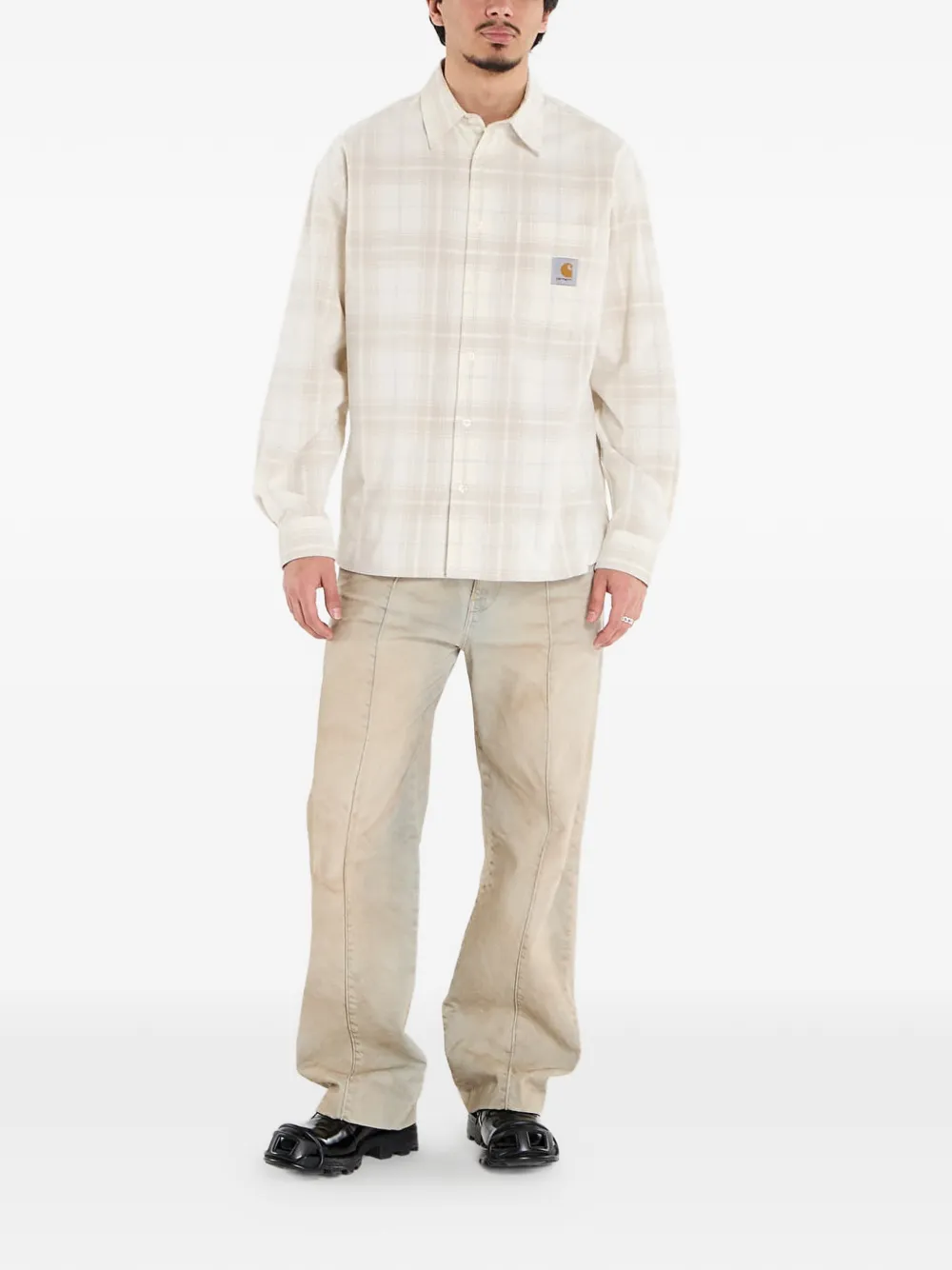 Carhartt WIP Wilber geruit shirt met logopatch Beige
