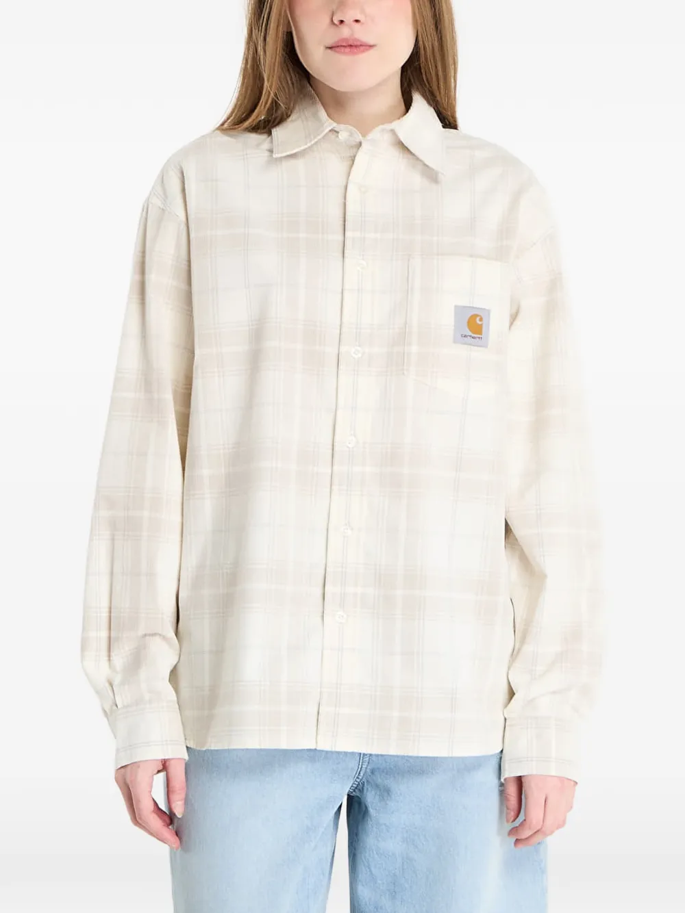 Carhartt WIP Wilber geruit shirt met logopatch Beige