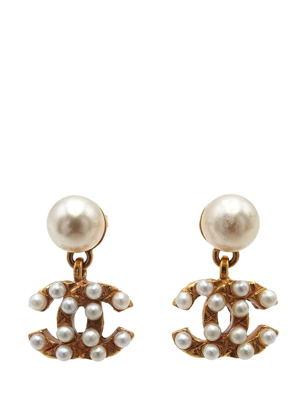 CHANEL Pre-Owned 2003 CC Gold Plated Faux Pearl Drop Push Back Earrings costume earrings - Oro