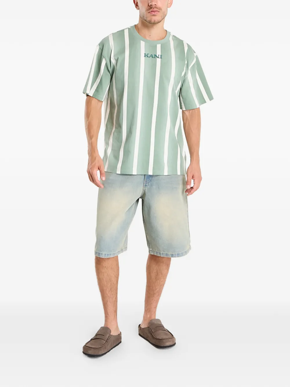 karl kani Gestreept T-shirt met logo-detail Groen