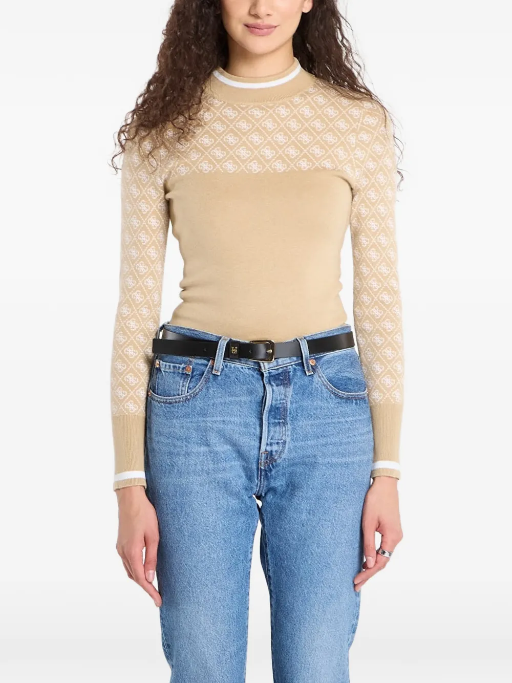 GUESS USA monogram-pattern mock-neck top - Toni neutri