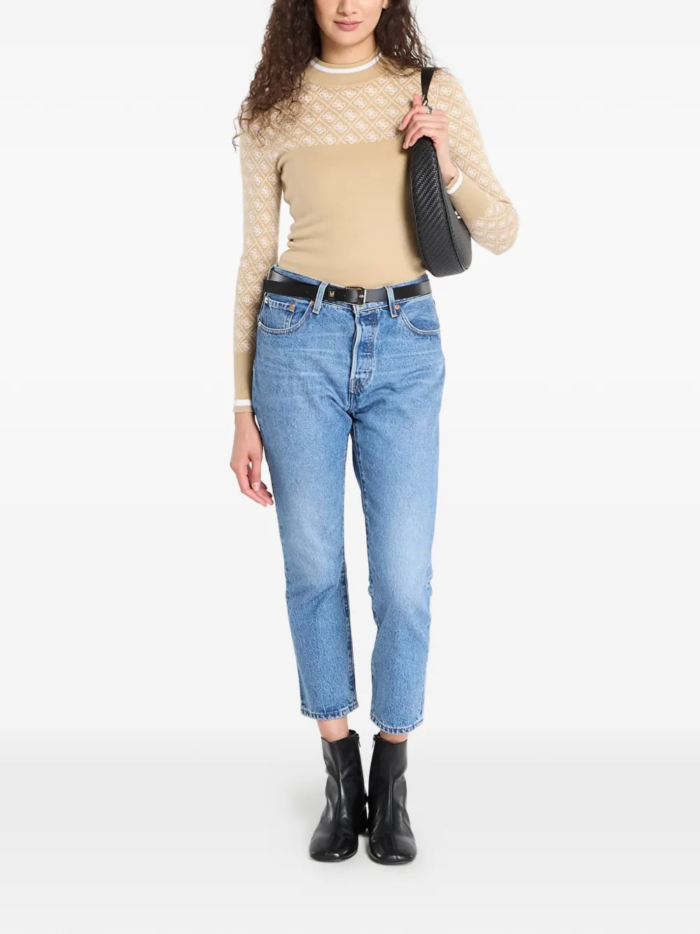 GUESS USA Top met monogram-print en hoge hals Beige