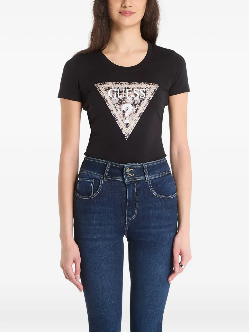 Guess Usa Rhinestone-embellished T-shirt In Black