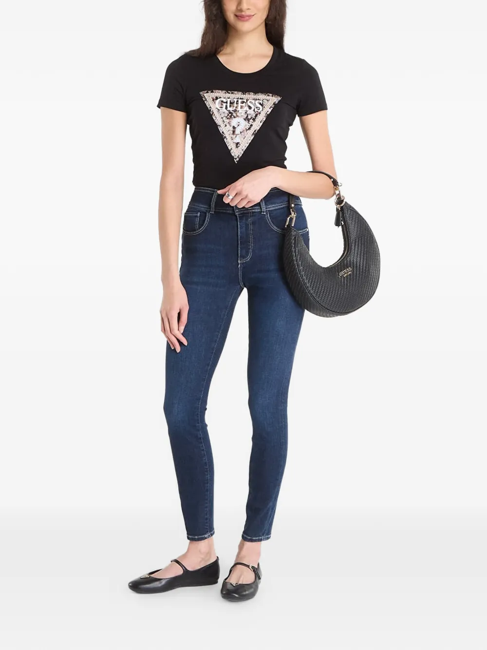 GUESS USA T-shirt verfraaid met stras Zwart