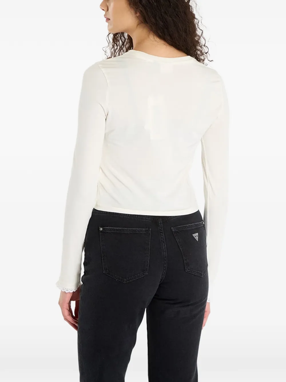 GUESS USA T-shirt met print en kanten afwerking Beige