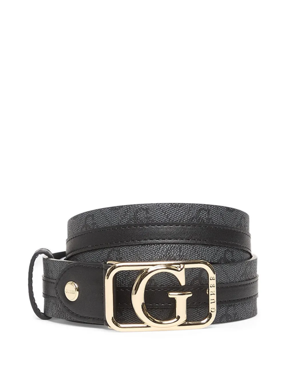 Guess Usa Monogram-pattern Logo-buckle Belt In Black
