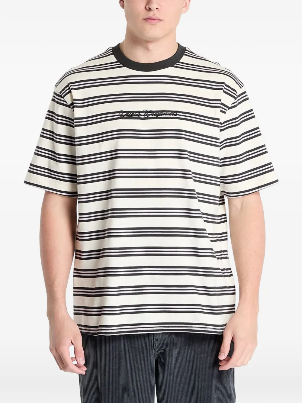 GUESS USA striped logo-embroidered T-shirt - Toni neutri