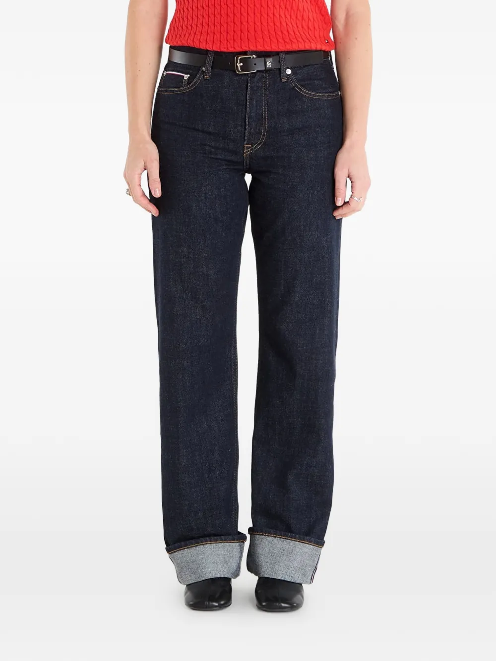 Tommy Hilfiger contrast-topstitching turn-up jeans - Blu