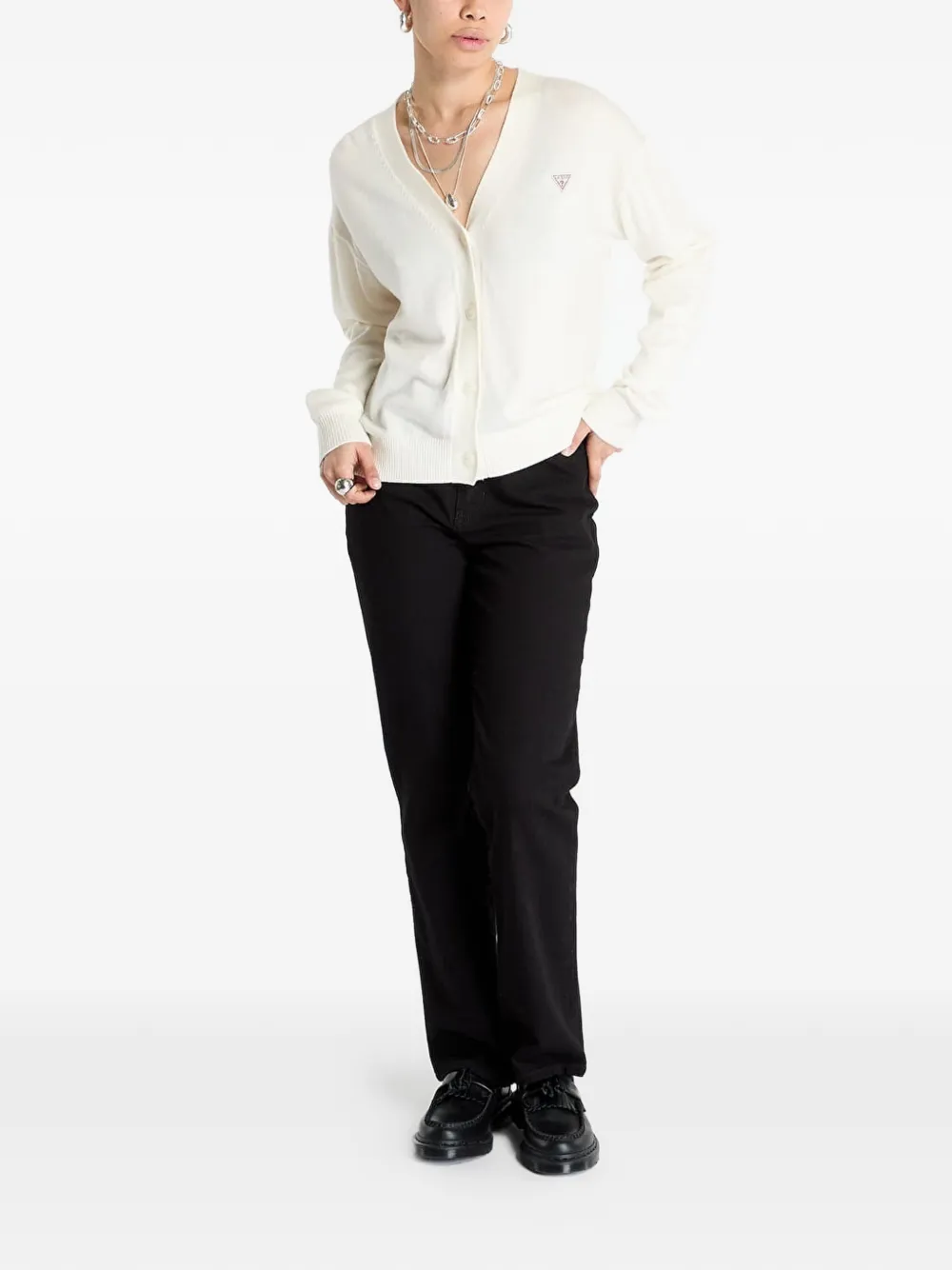 GUESS USA Button-up vest met V-hals Wit