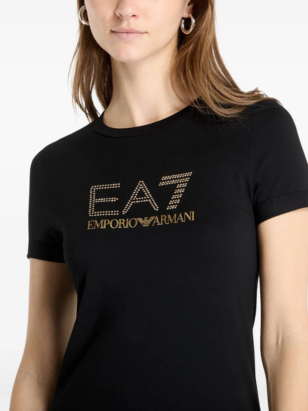 Ea7 Emporio Armani Jurk met stras en logoprint Zwart